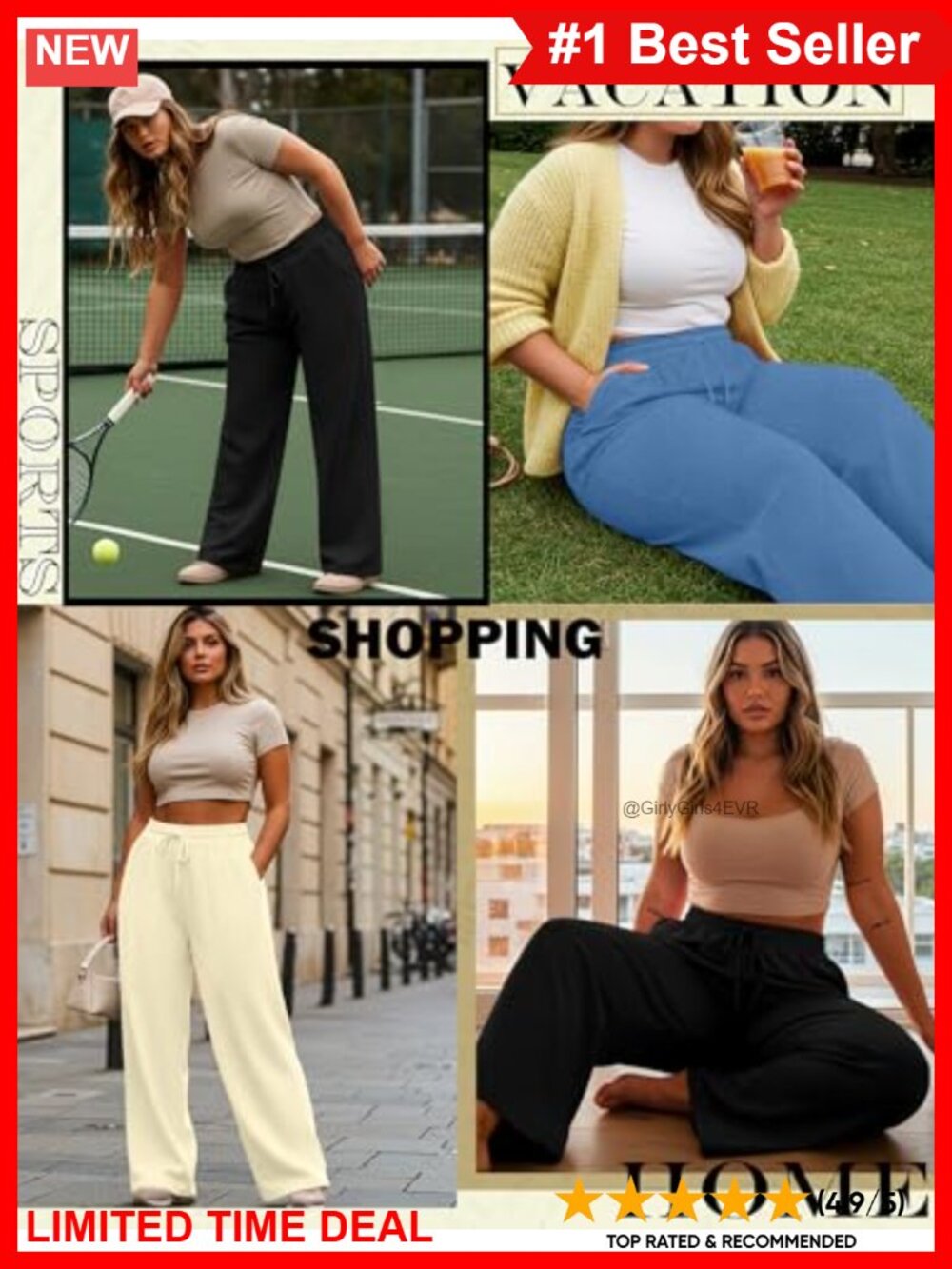 Plus Size Wide Leg Sweatpants High Waist Drawstring Pockets Palazzo Pants - Picture 2 of 6